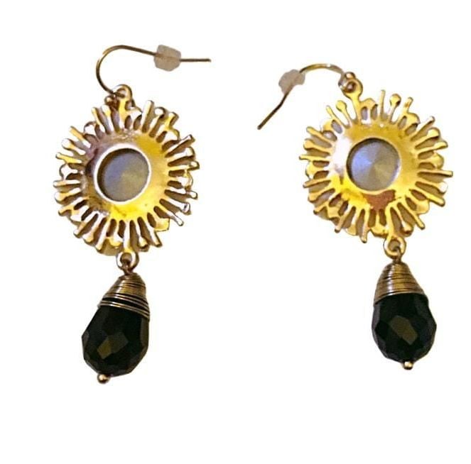 Greer Gold Sun Earrings w/Black Beads 3