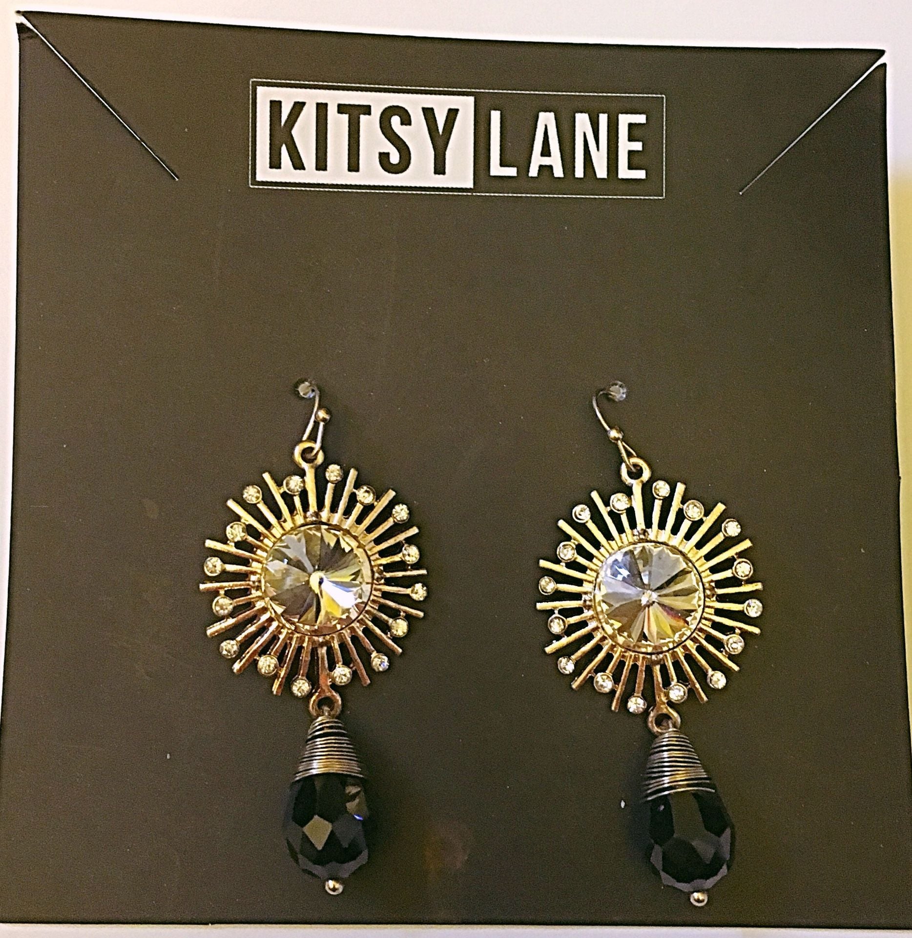 Greer Gold Sun Earrings w/Black Beads 4