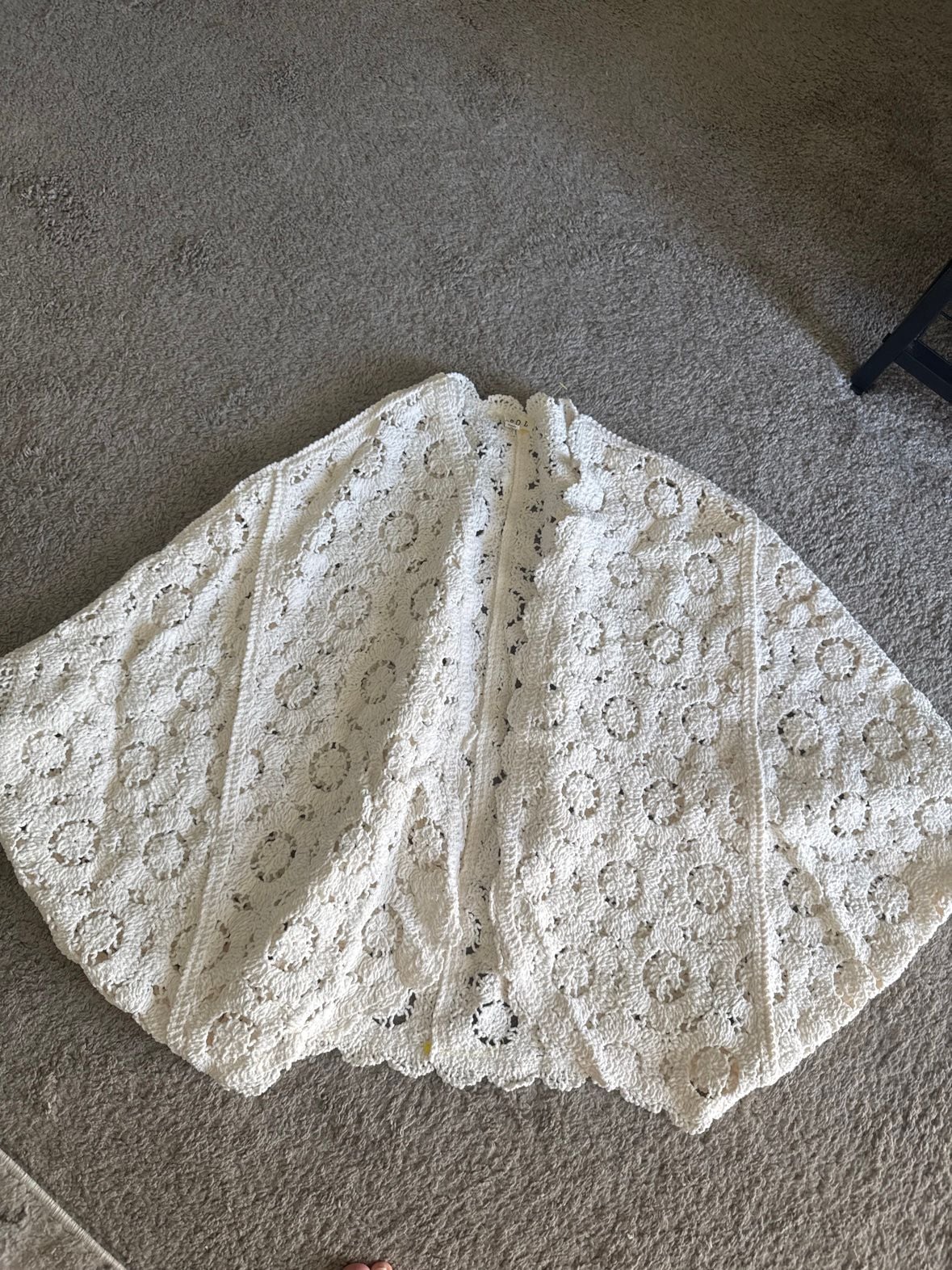 Pol Crochet open front Cardigan One Size White Sweater Poncho Cape 1