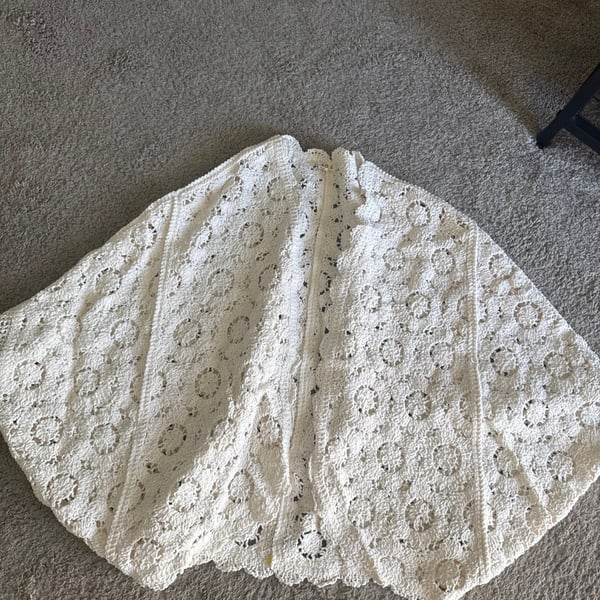 Pol Crochet open front Cardigan One Size White Sweater Poncho Cape