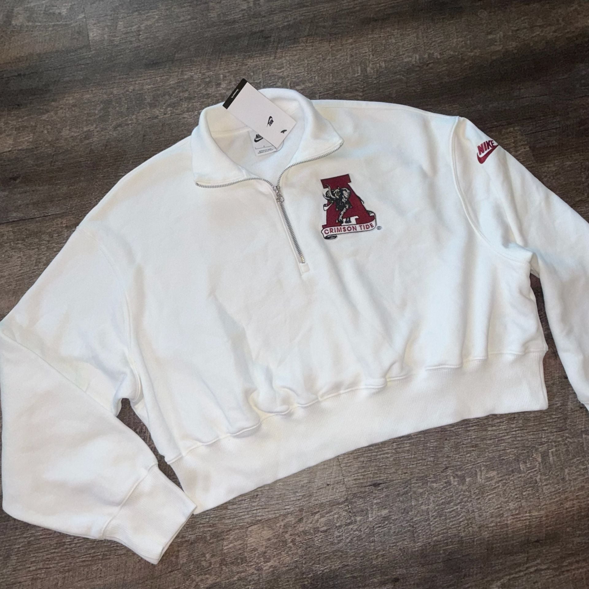 NWT Nike Alabama Crimson Tide Half-Zip crop Sweatshirt womens Size Large White 3