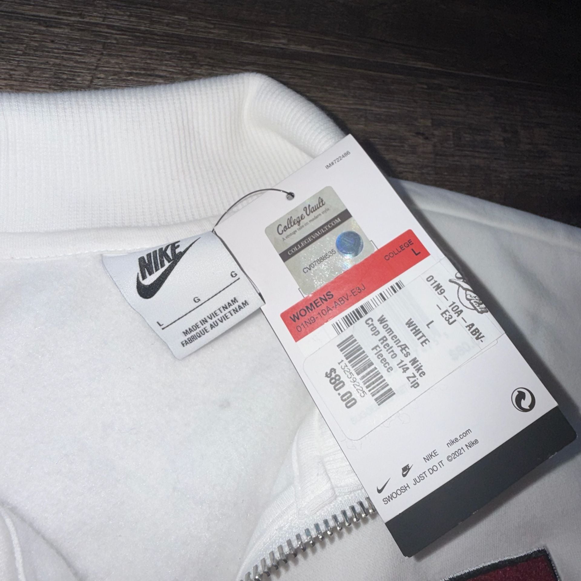 NWT Nike Alabama Crimson Tide Half-Zip crop Sweatshirt womens Size Large White 6