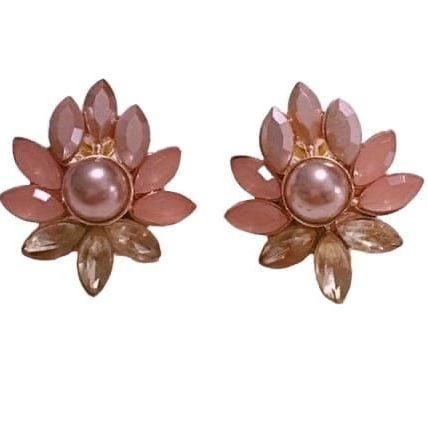 Gem Cluster Flower Post Earrings- Dusty Rose & Pink Pearl 2