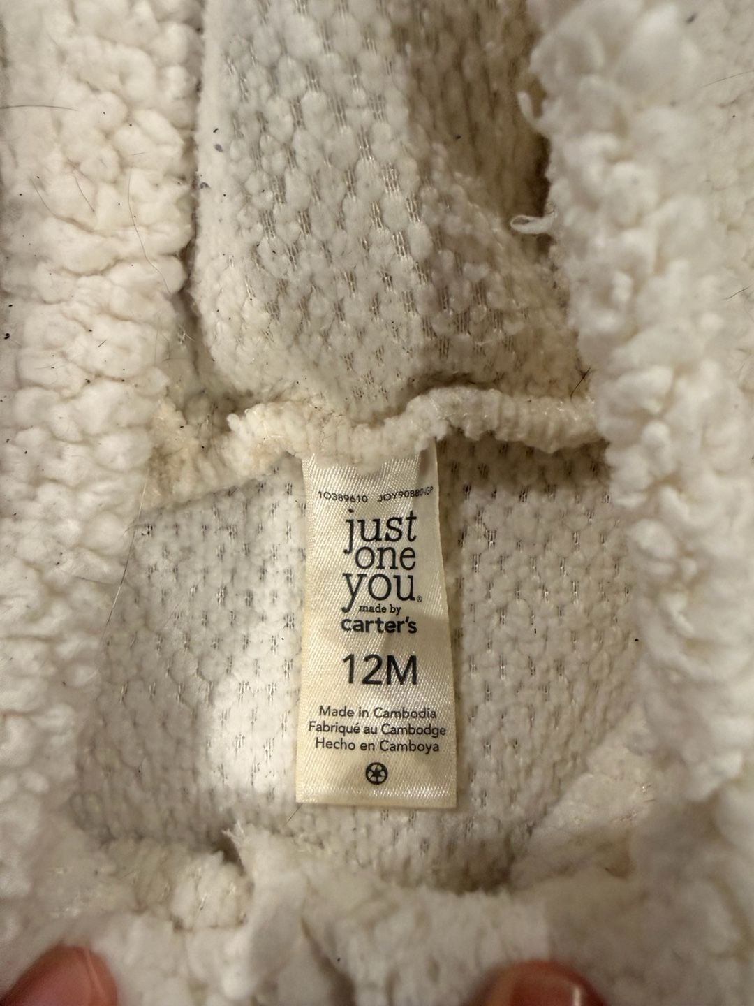 Just One You Made By Carter's Fleece Hoodie Size 12M Ivory Sherpa 4