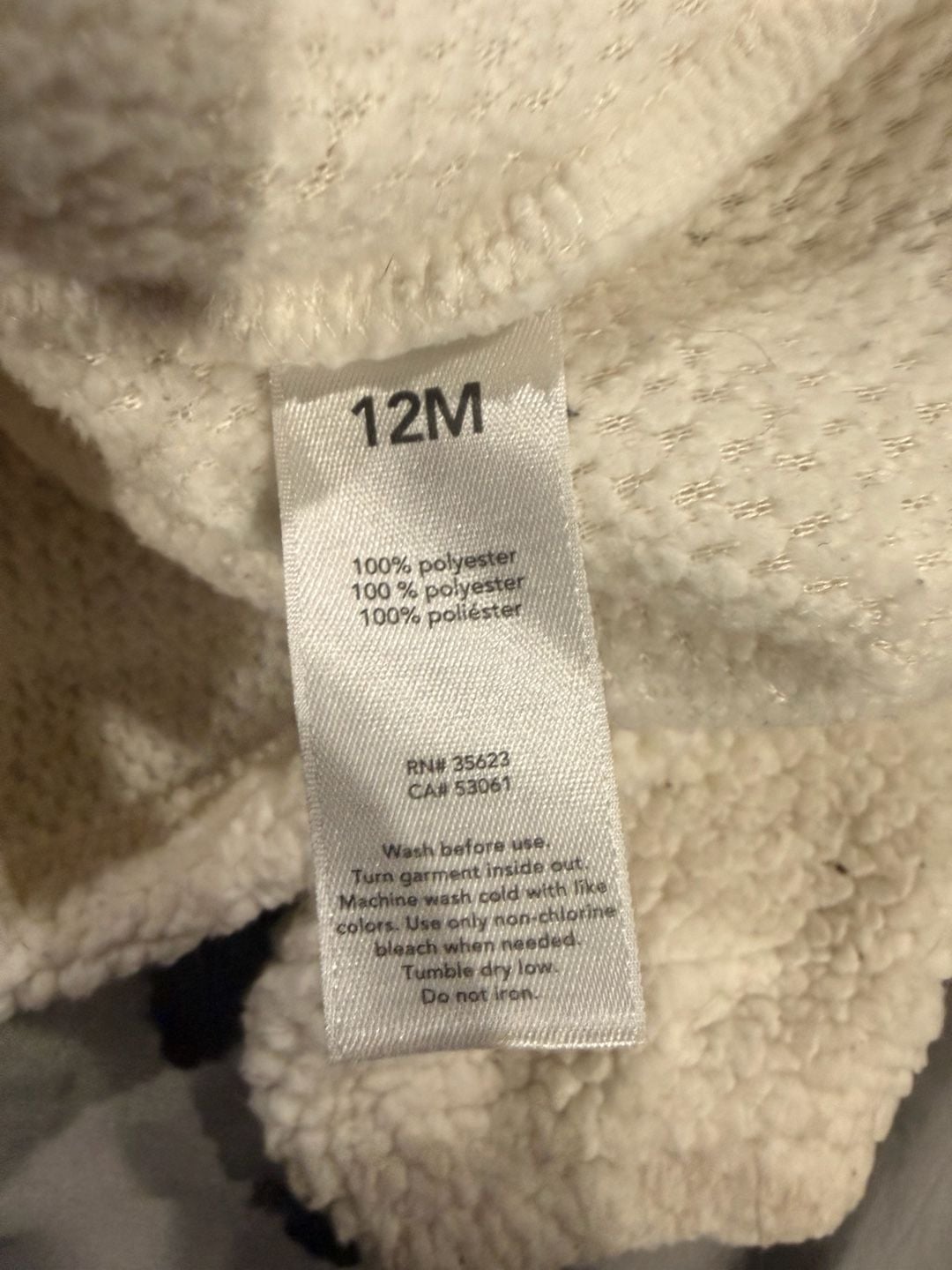 Just One You Made By Carter's Fleece Hoodie Size 12M Ivory Sherpa 5