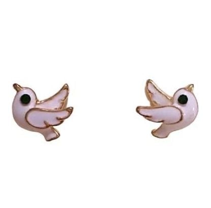 Gold Tone Bird Post Earrings- White 3