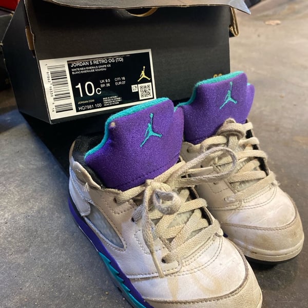 Jordan 5 Retro OG TD Grape Size 10C White New Emerald