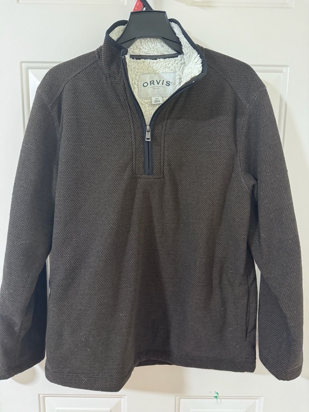 Orvis 1/4 Zip Pullover Sweater Size M Brown Sherpa Lined 2