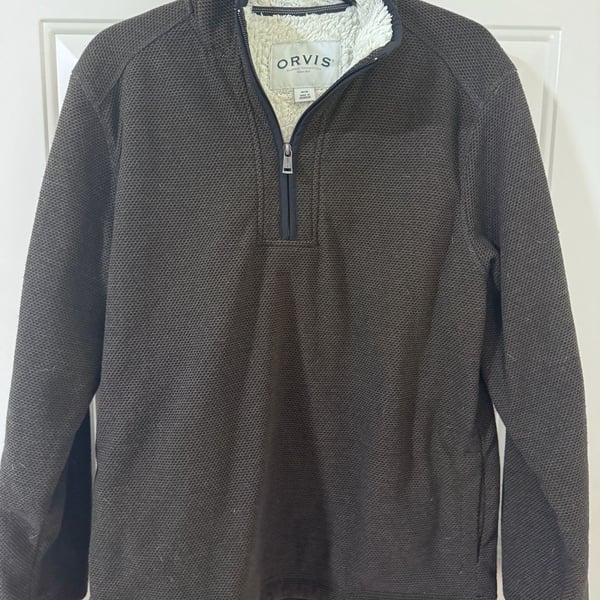 Orvis 1/4 Zip Pullover Sweater Size M Brown Sherpa Lined