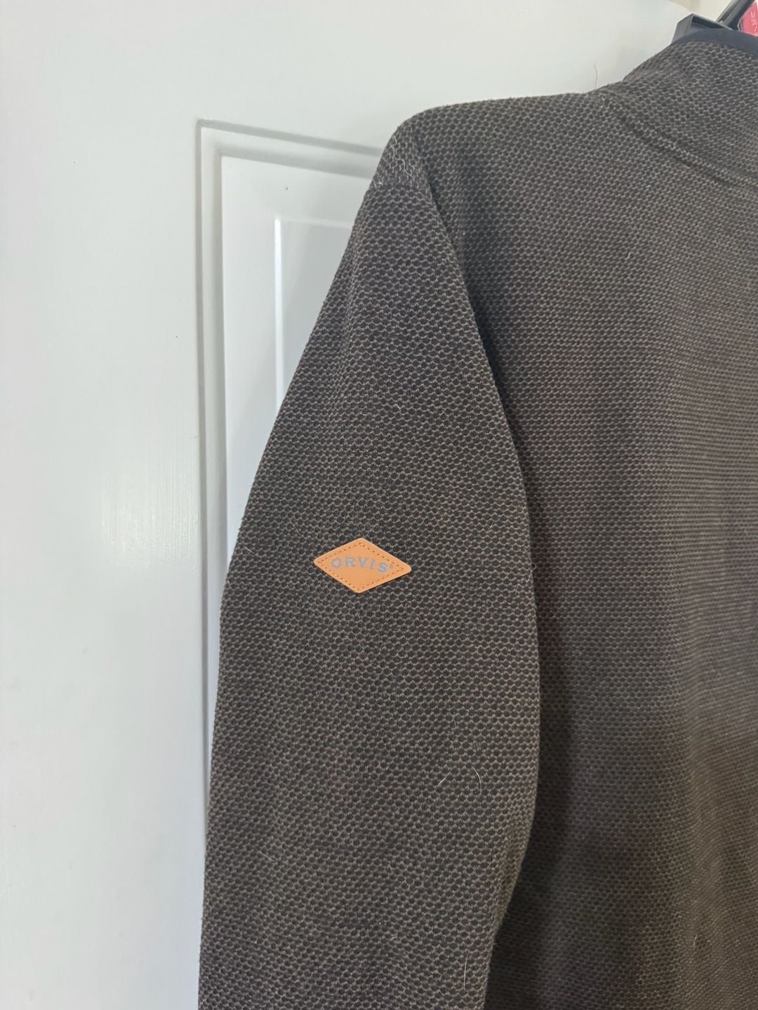 Orvis 1/4 Zip Pullover Sweater Size M Brown Sherpa Lined 4