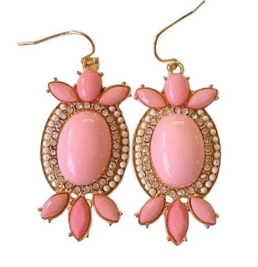 Pink/Gold/Bling Oval Statement Earrings 2