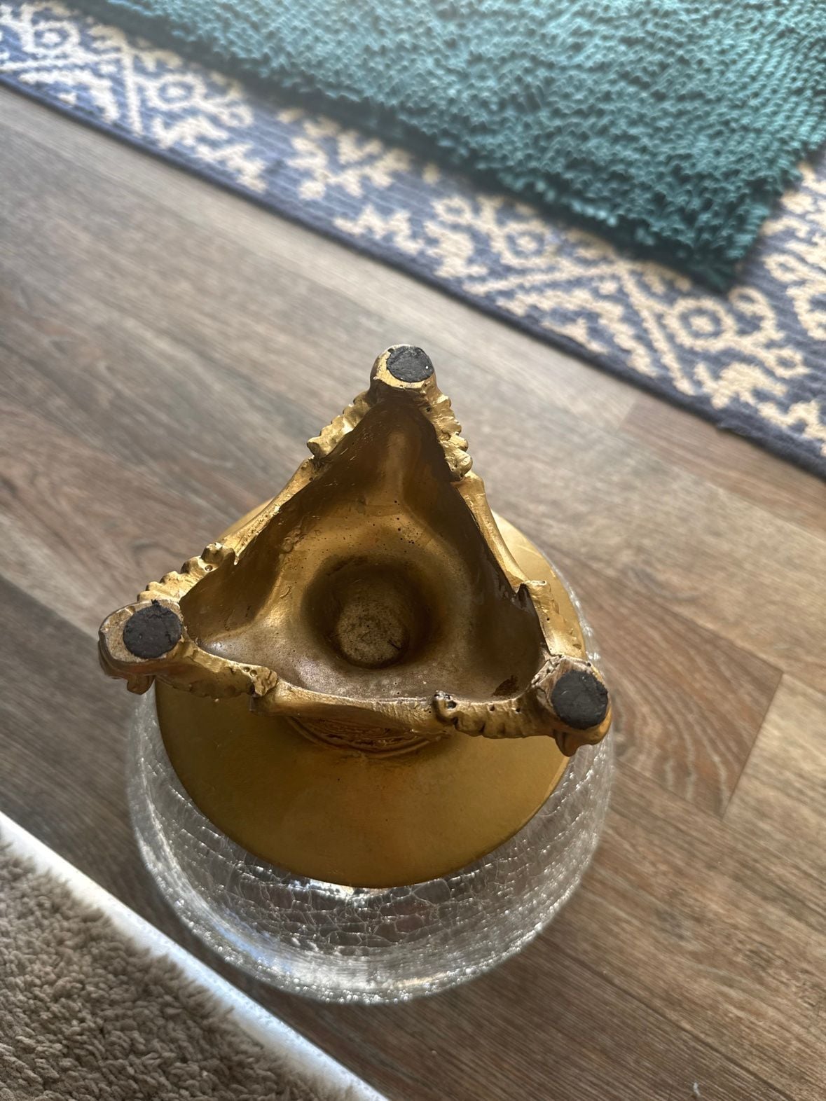 Vintage Hollywood Regency Crackle Glass Pedestal Bowl –Gold Footed Centerpiece
4