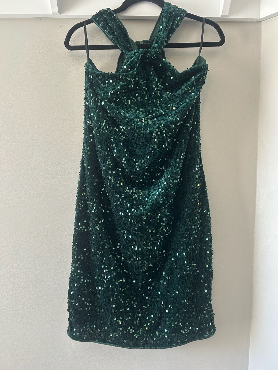 Grace Karin Halter Sequin Velvet Mini Dress Size L Green 2