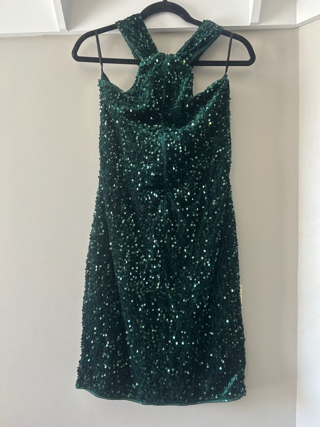 Grace Karin Halter Sequin Velvet Mini Dress Size L Green 3