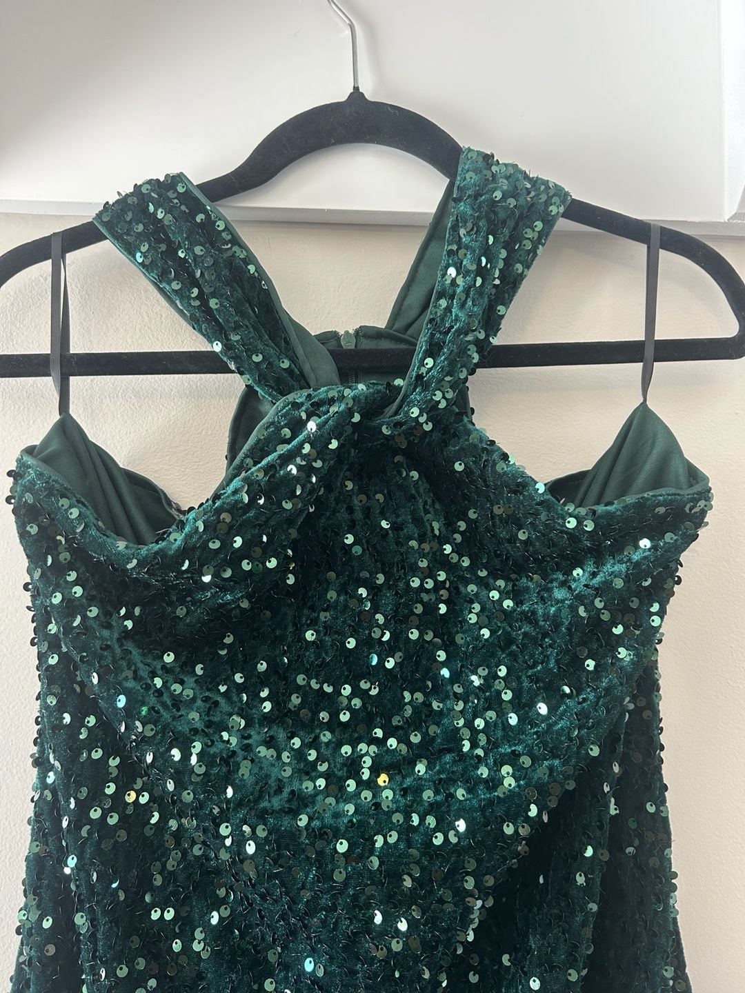 Grace Karin Halter Sequin Velvet Mini Dress Size L Green 4