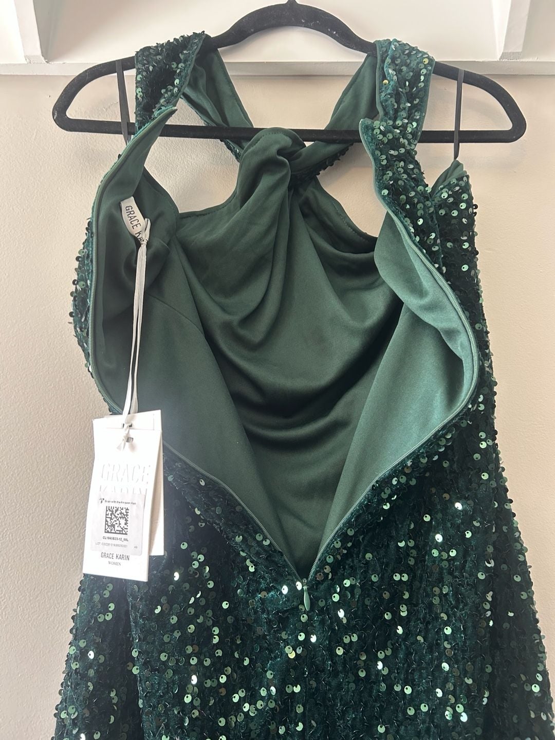 Grace Karin Halter Sequin Velvet Mini Dress Size L Green 9