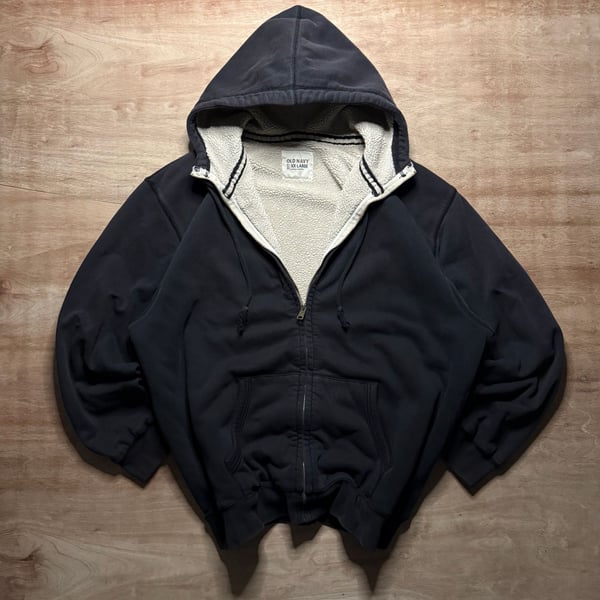Old Navy XXL Heavyweight Sherpa Lined Zip Hoodie Black Faded Grunge