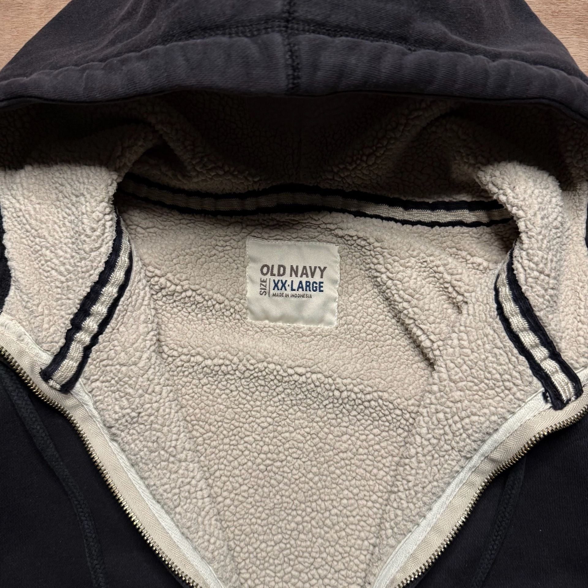 Old Navy XXL Heavyweight Sherpa Lined Zip Hoodie Black Faded Grunge 3