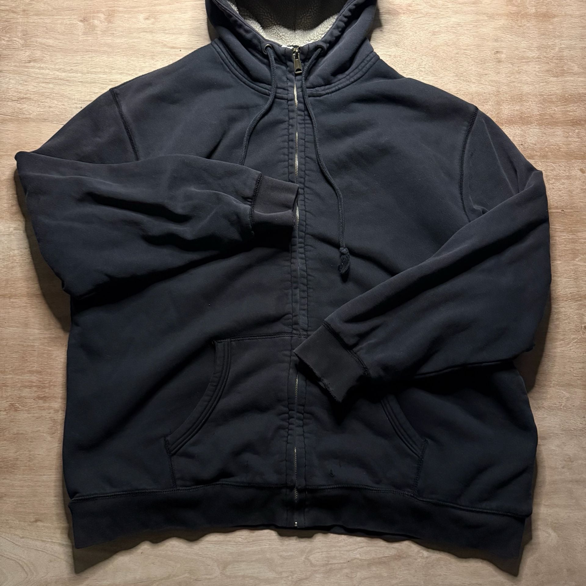 Old Navy XXL Heavyweight Sherpa Lined Zip Hoodie Black Faded Grunge 4