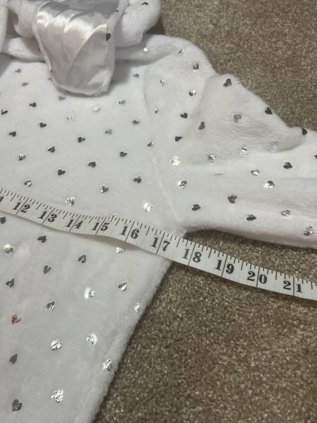 Justice Bunny Hooded Fleece Pajama One Piece Size 12 White Silver Hearts 8