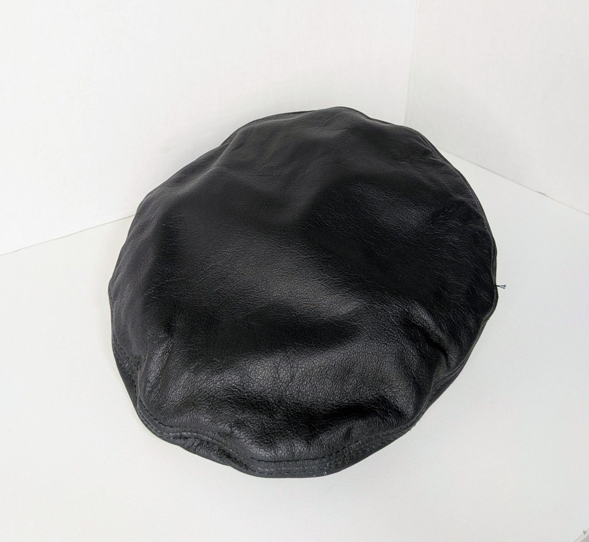 Vtg Henschel Black Leather Biker Cap Silver Chain Fiddler Greek Fisherman Hat S 6