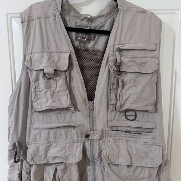Cabela's Safari Series Vest Size L Reg Beige Cotton Utility Fishing