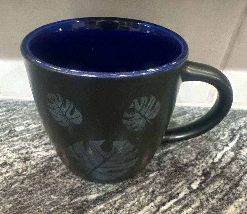 Souvenir Riviera Maya Mexico Coffee Mug Black Blue Monstera Leaves 2