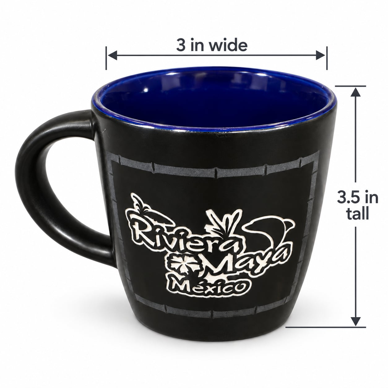 Souvenir Riviera Maya Mexico Coffee Mug Black Blue Monstera Leaves 6