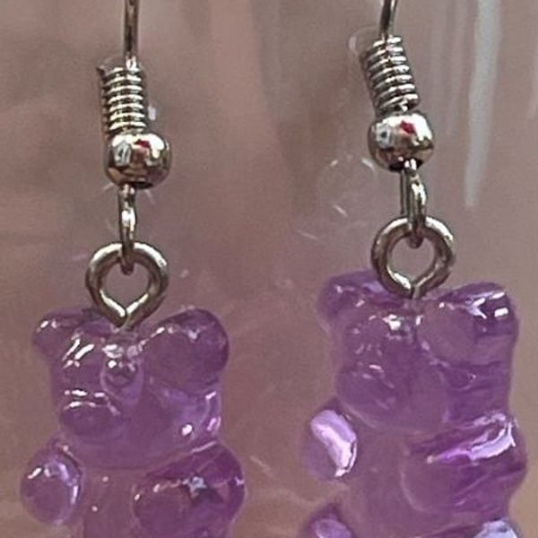 🧸 Lavender Gummy Bear Dangle Earrings