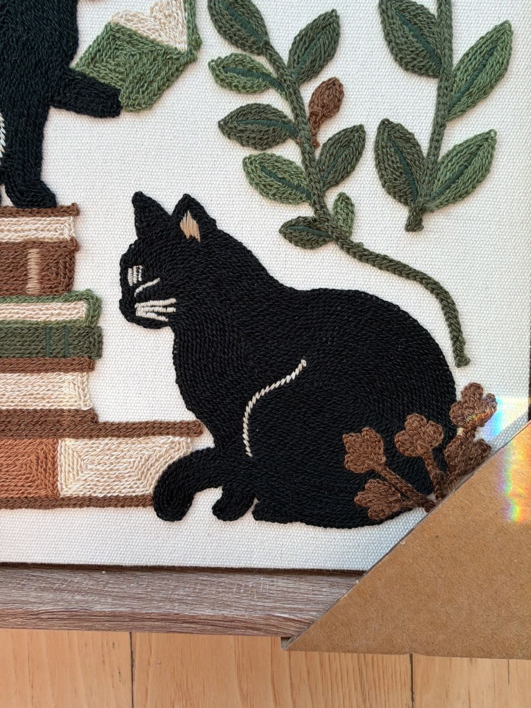 BP Home Framed Embroidered Wall Art Black Cats Reading Books 2