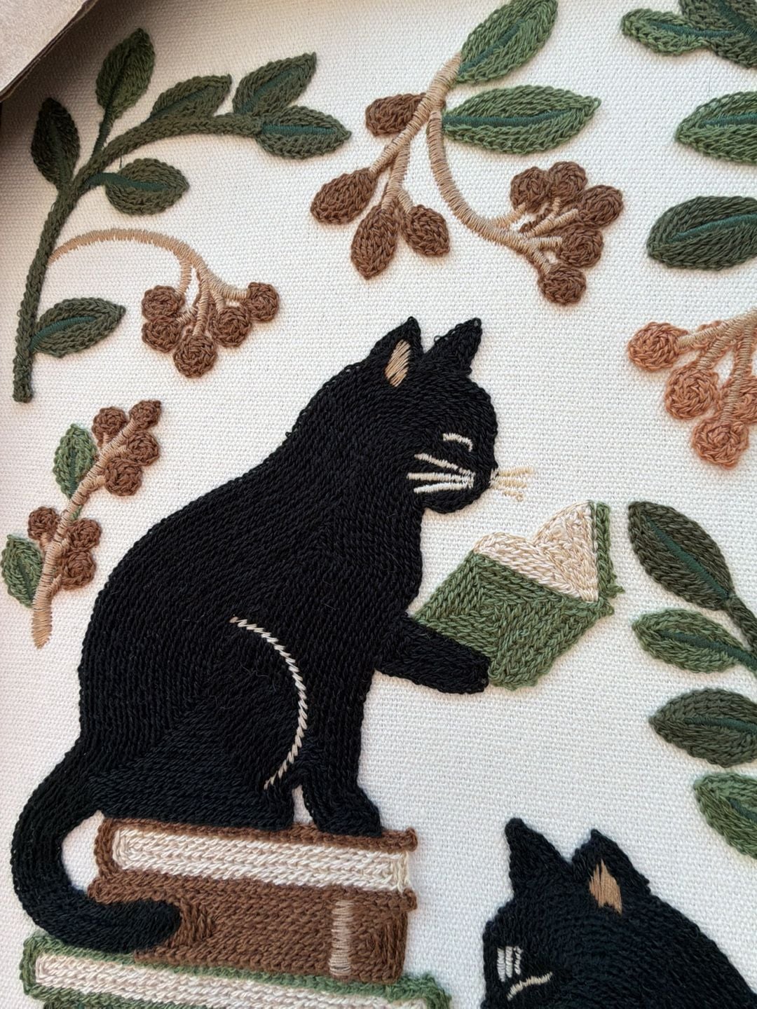 BP Home Framed Embroidered Wall Art Black Cats Reading Books 3