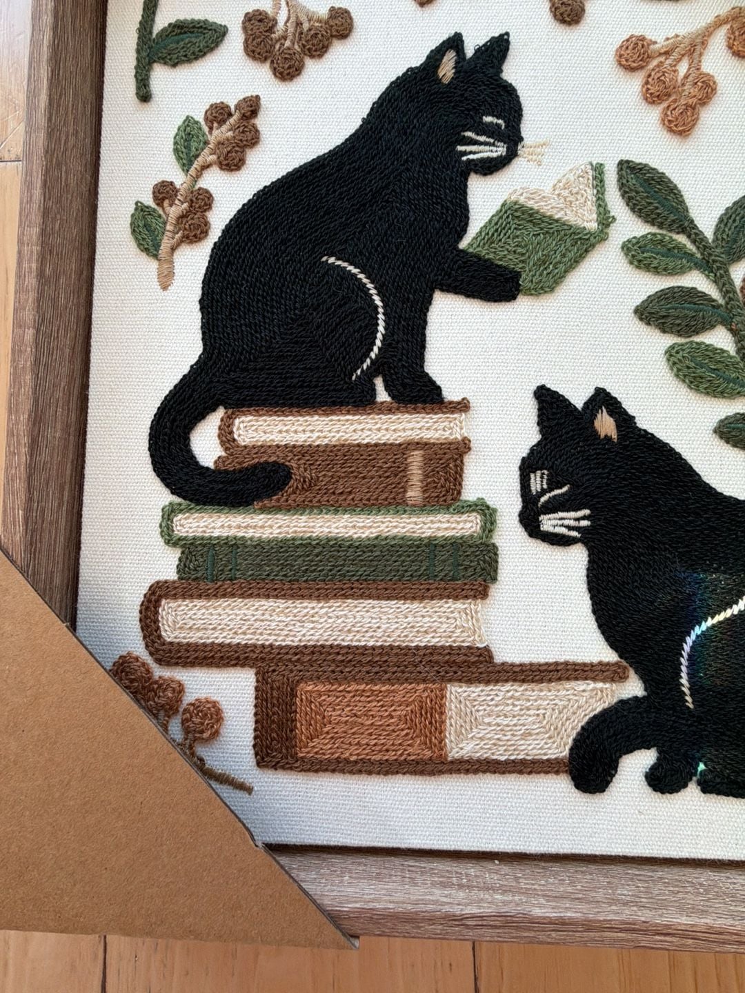 BP Home Framed Embroidered Wall Art Black Cats Reading Books 5