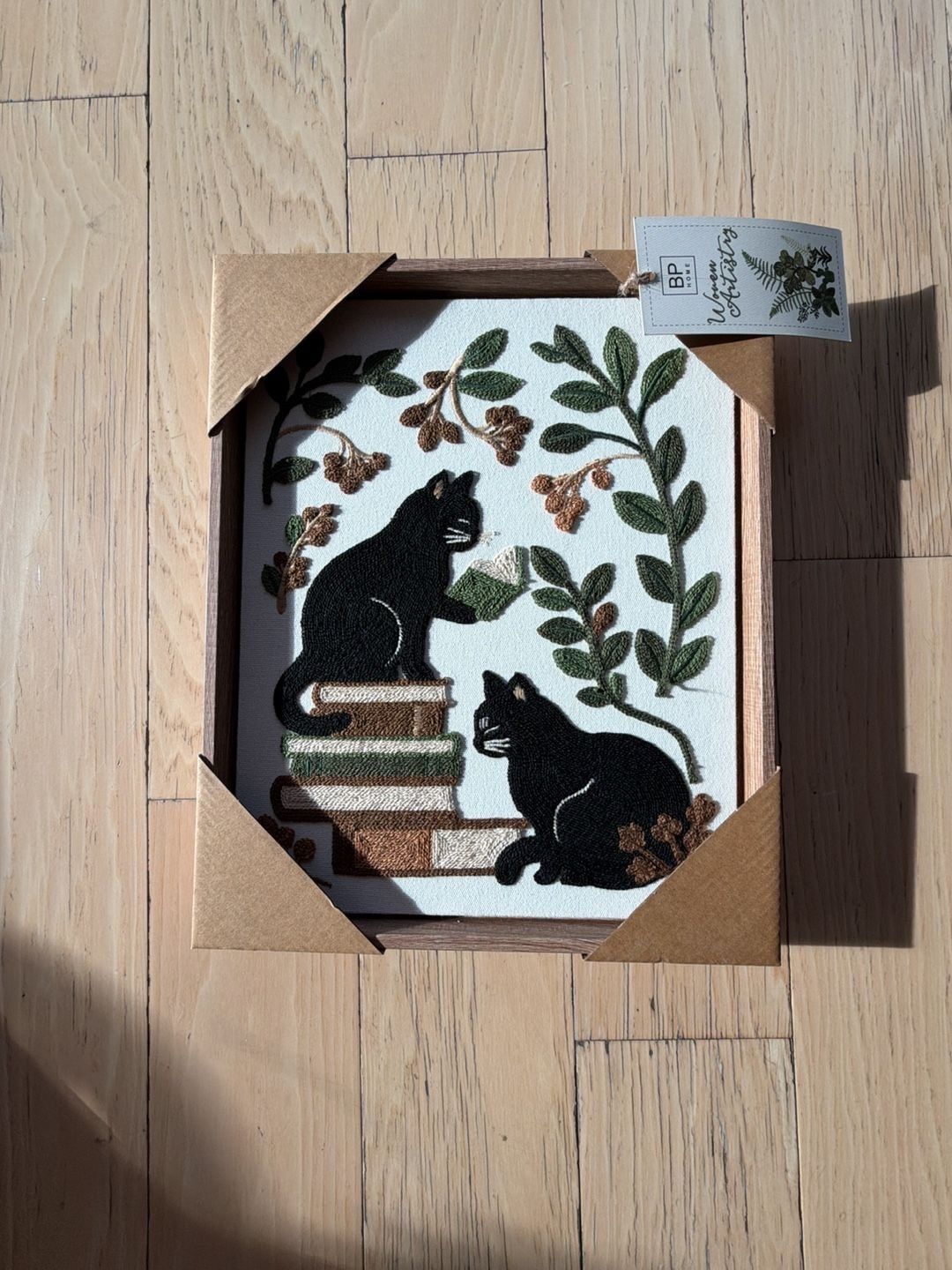 BP Home Framed Embroidered Wall Art Black Cats Reading Books 6