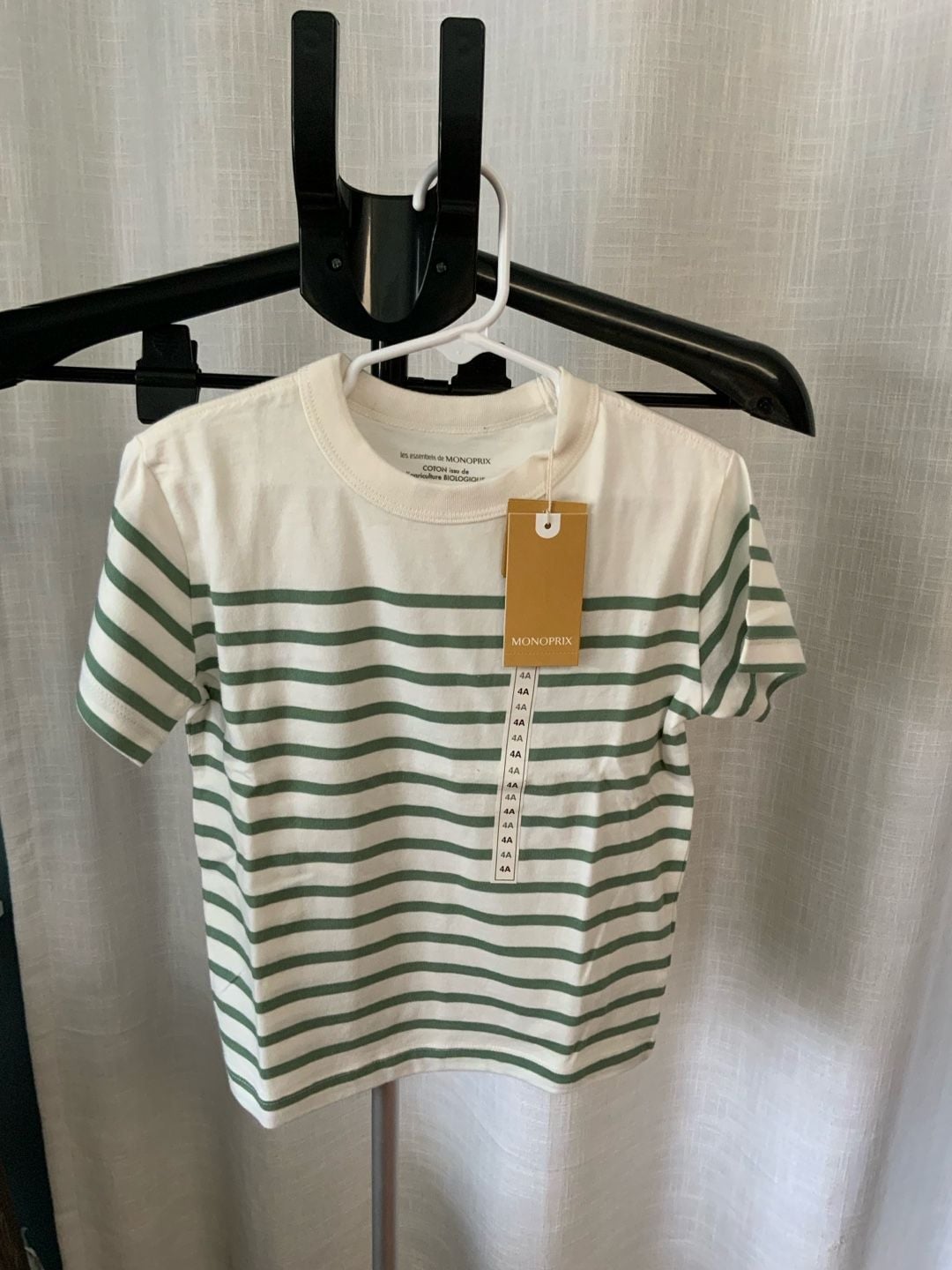 Monoprix Striped T-Shirt Boys Size 4 (T) Ans Green Organic Cotton 2