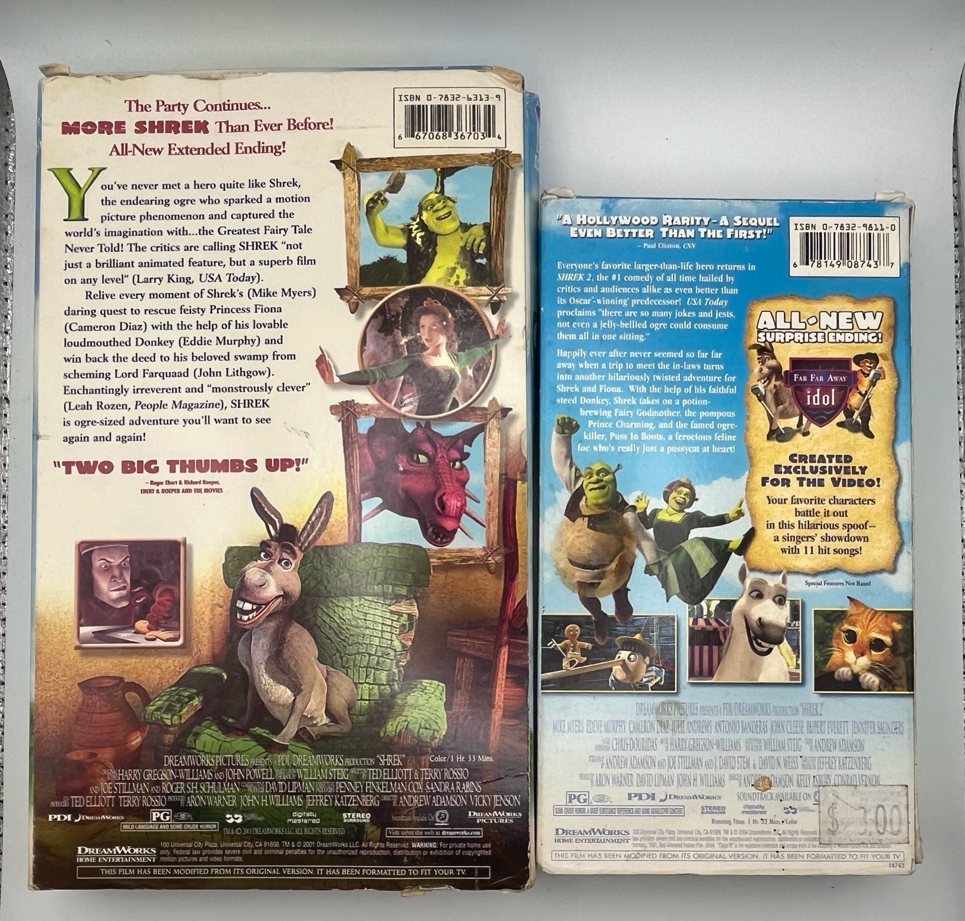 DreamWorks Shrek & Shrek 2 VHS Tapes Lot 2