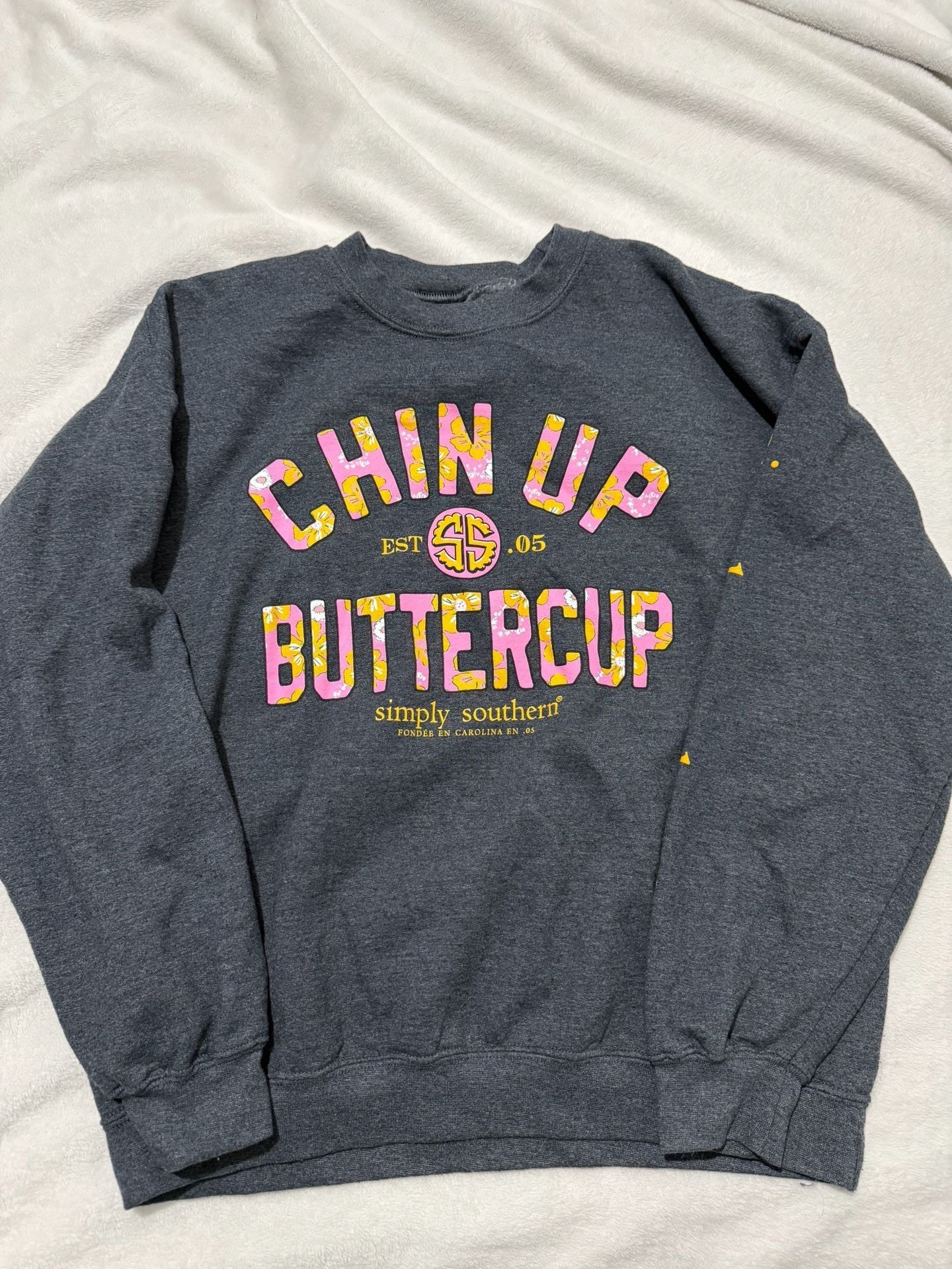 Simply Southern Chin Up Buttercup Sweatshirt Gray 2