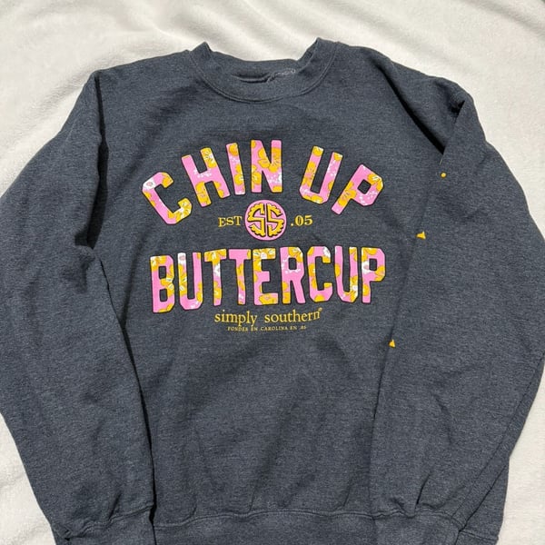 Simply Southern Chin Up Buttercup Sweatshirt Gray