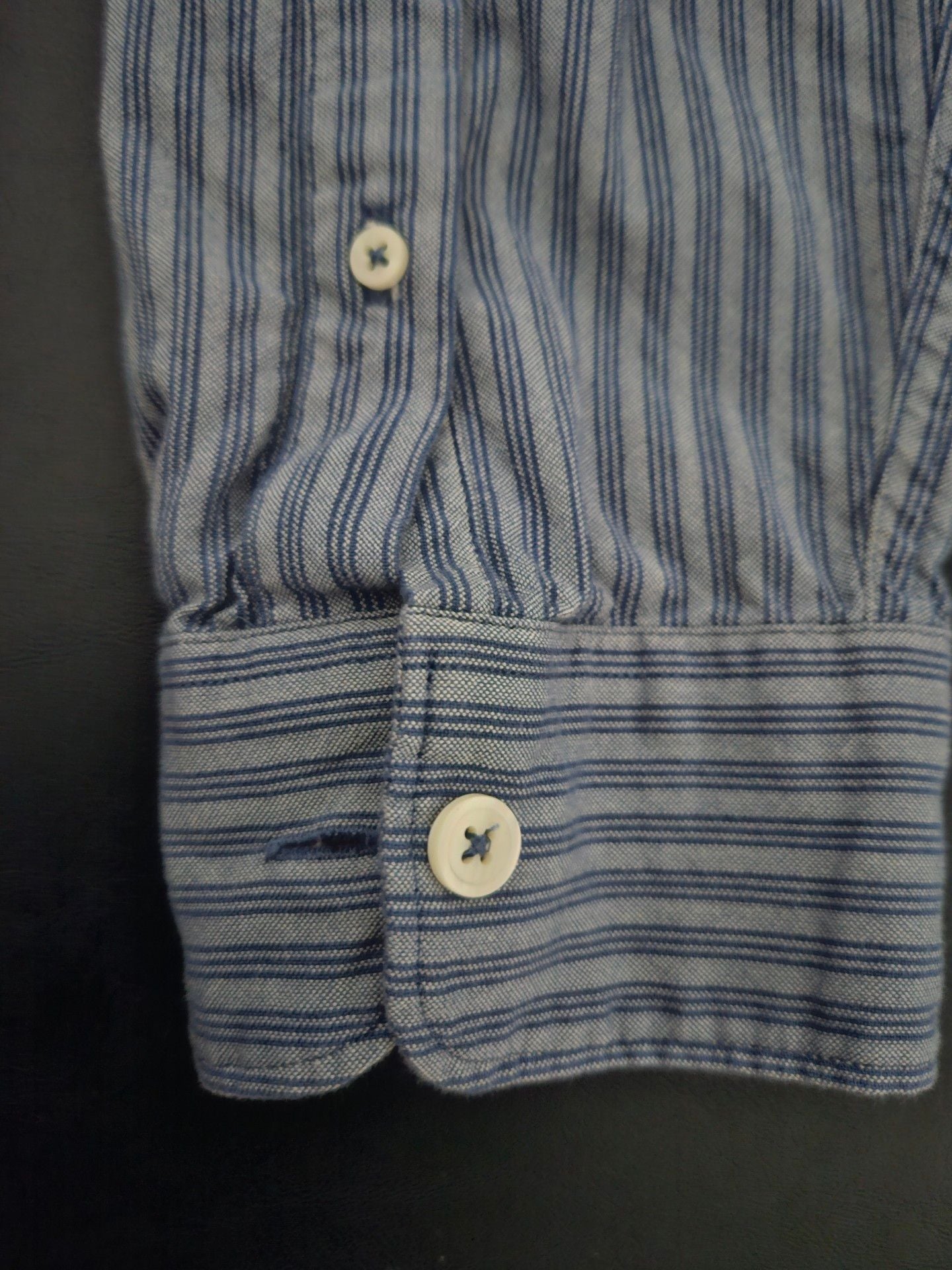 Todd Snyder Striped Band Collar Shirt Size L Blue Long Sleeve Button Up 9