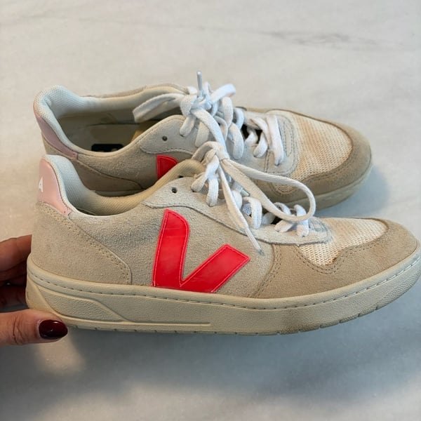 Veja V-10 Suede Sneakers Size 8 Natural Rose Fluo