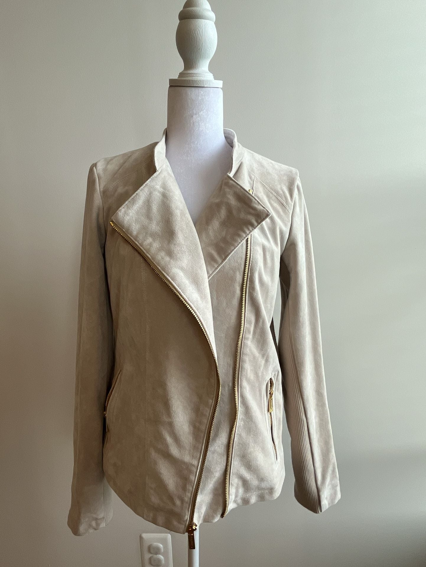 Calvin Klein Faux Suede Moto Jacket Cream 2