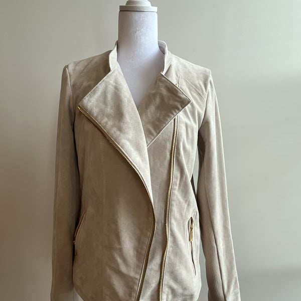 Calvin Klein Faux Suede Moto Jacket Cream