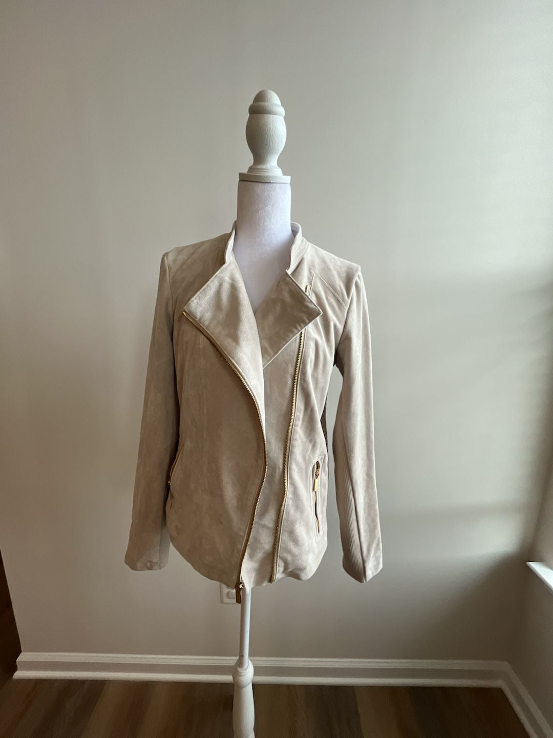 Calvin Klein Faux Suede Moto Jacket Cream 4