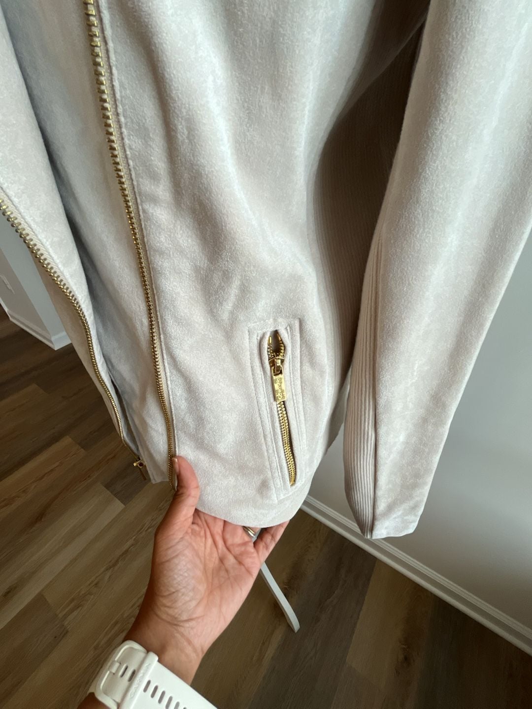Calvin Klein Faux Suede Moto Jacket Cream 5
