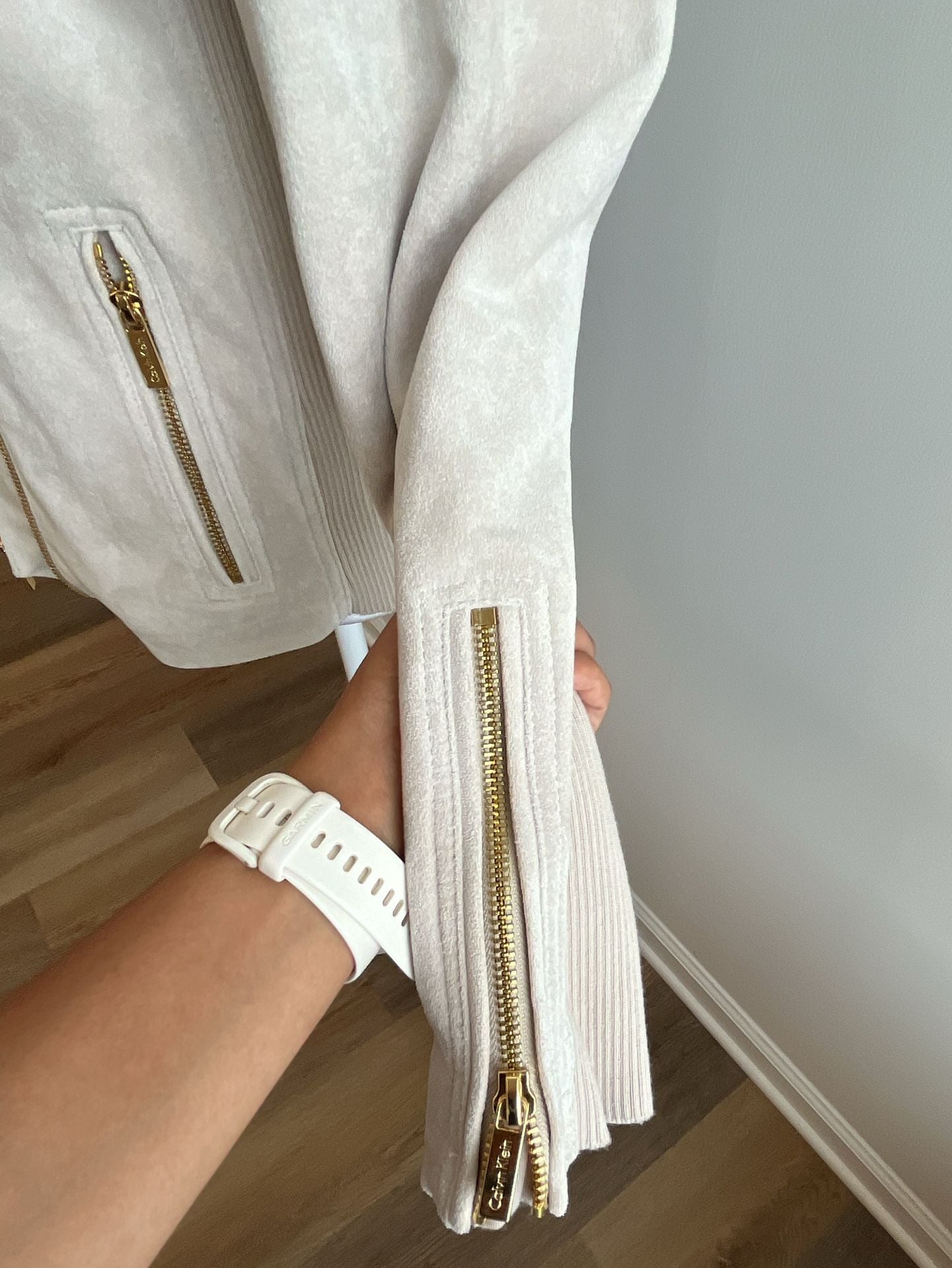 Calvin Klein Faux Suede Moto Jacket Cream 6