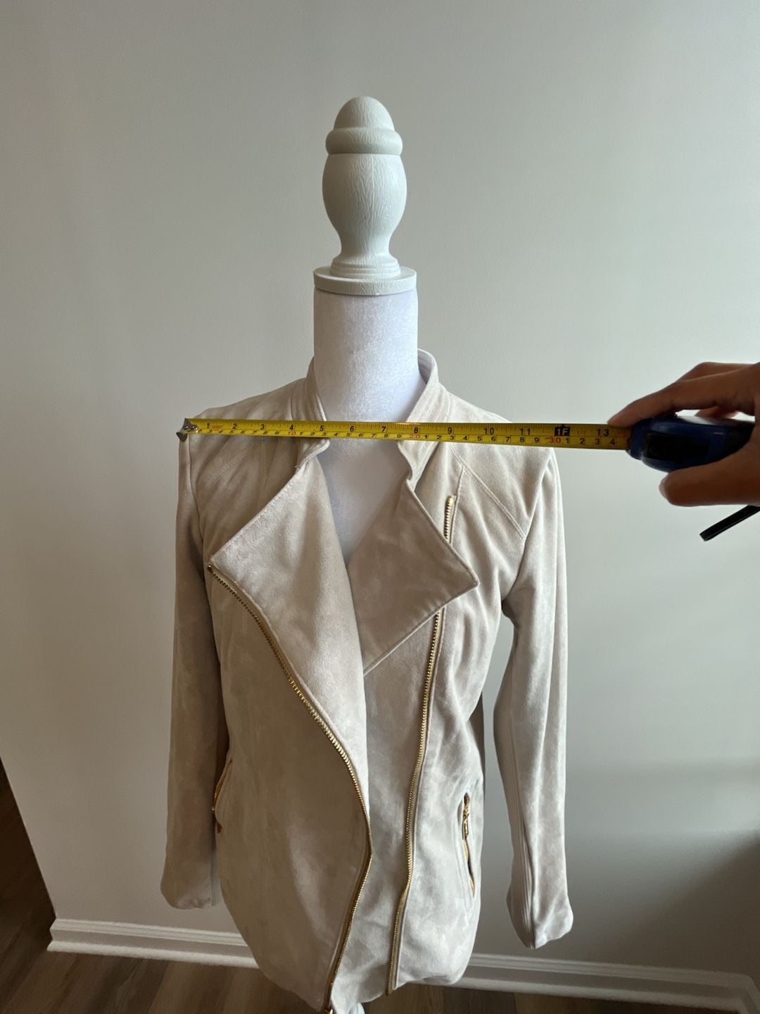 Calvin Klein Faux Suede Moto Jacket Cream 7