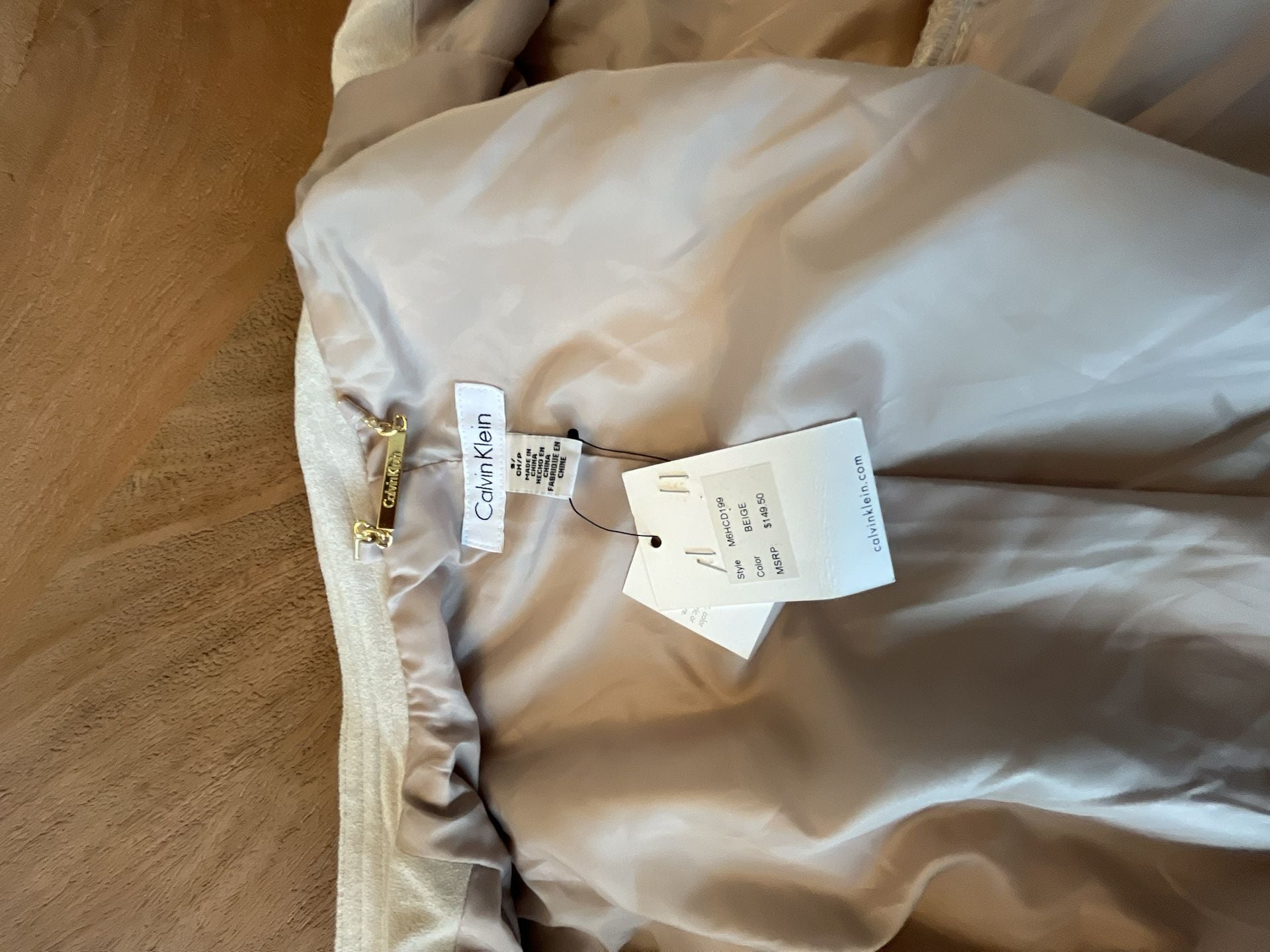 Calvin Klein Faux Suede Moto Jacket Cream 11
