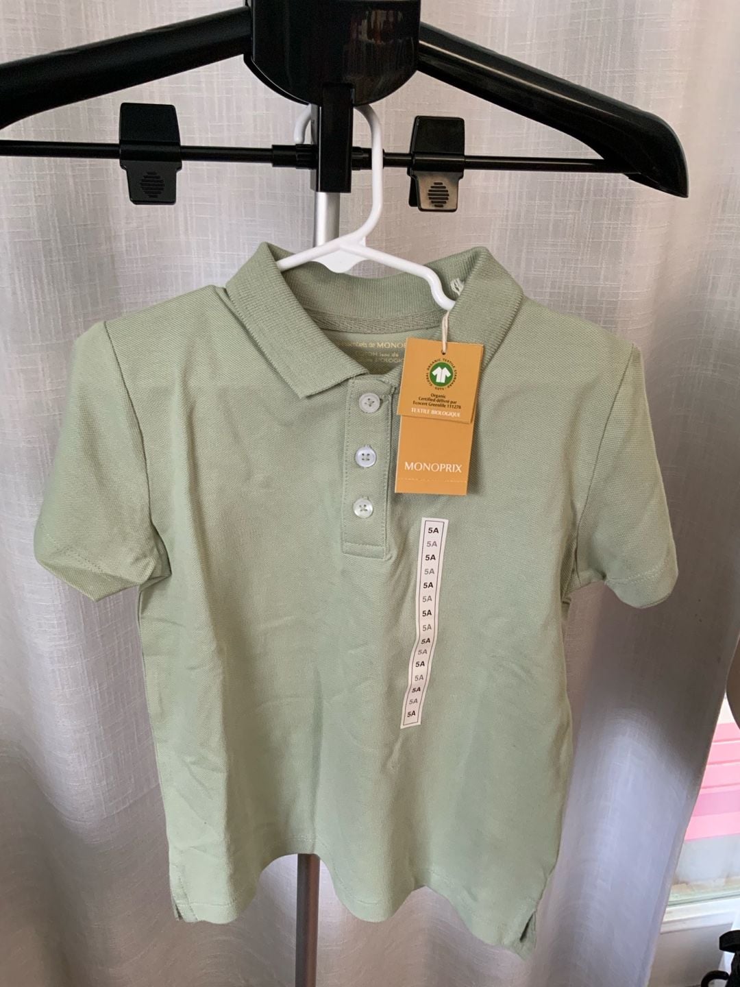 Monoprix Polo Shirt Boys Size 5ANS Sage Green Organic Cotton 2