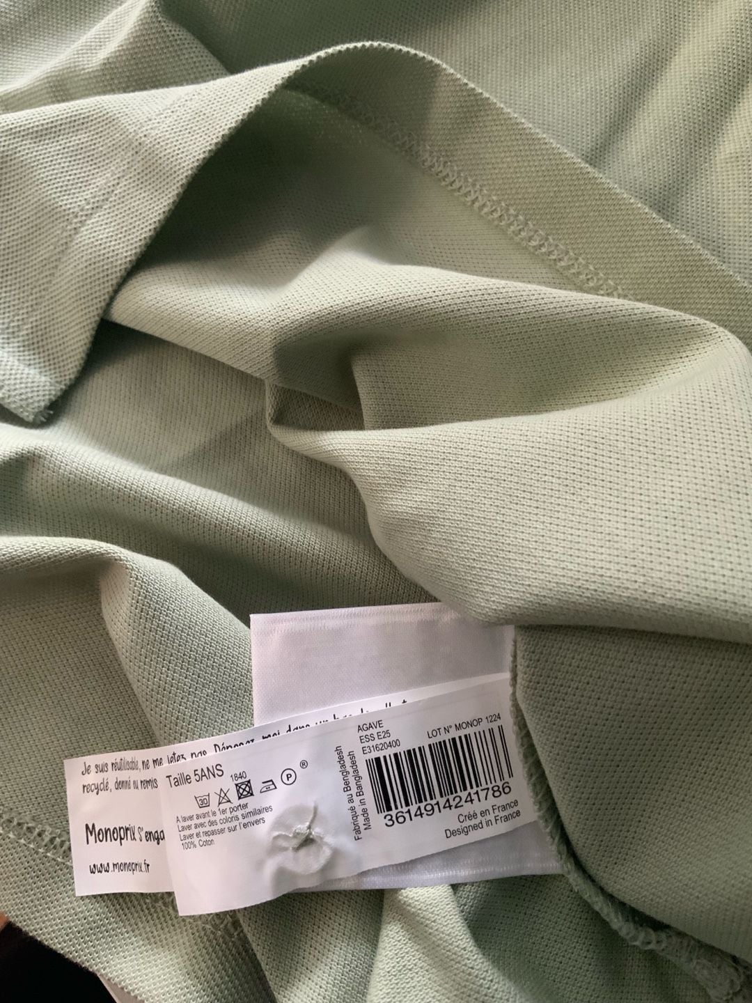 Monoprix Polo Shirt Boys Size 5ANS Sage Green Organic Cotton 4