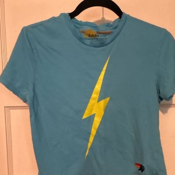 Aviator Nation Bolt Crop Tee Size XS Blue Lightning Bolt T-Shirt