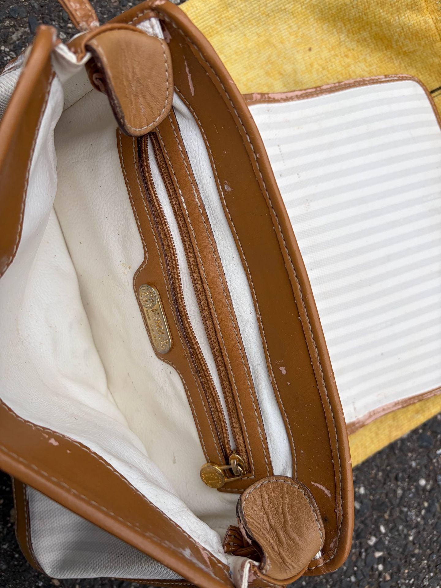 Fendi Striped Canvas Crossbody Bag White Brown Vintage 5